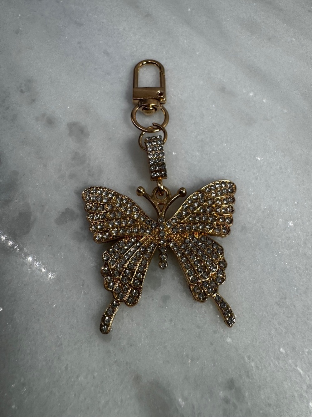 Rhinestone Gold Butterfly Bag Charm Keychain
